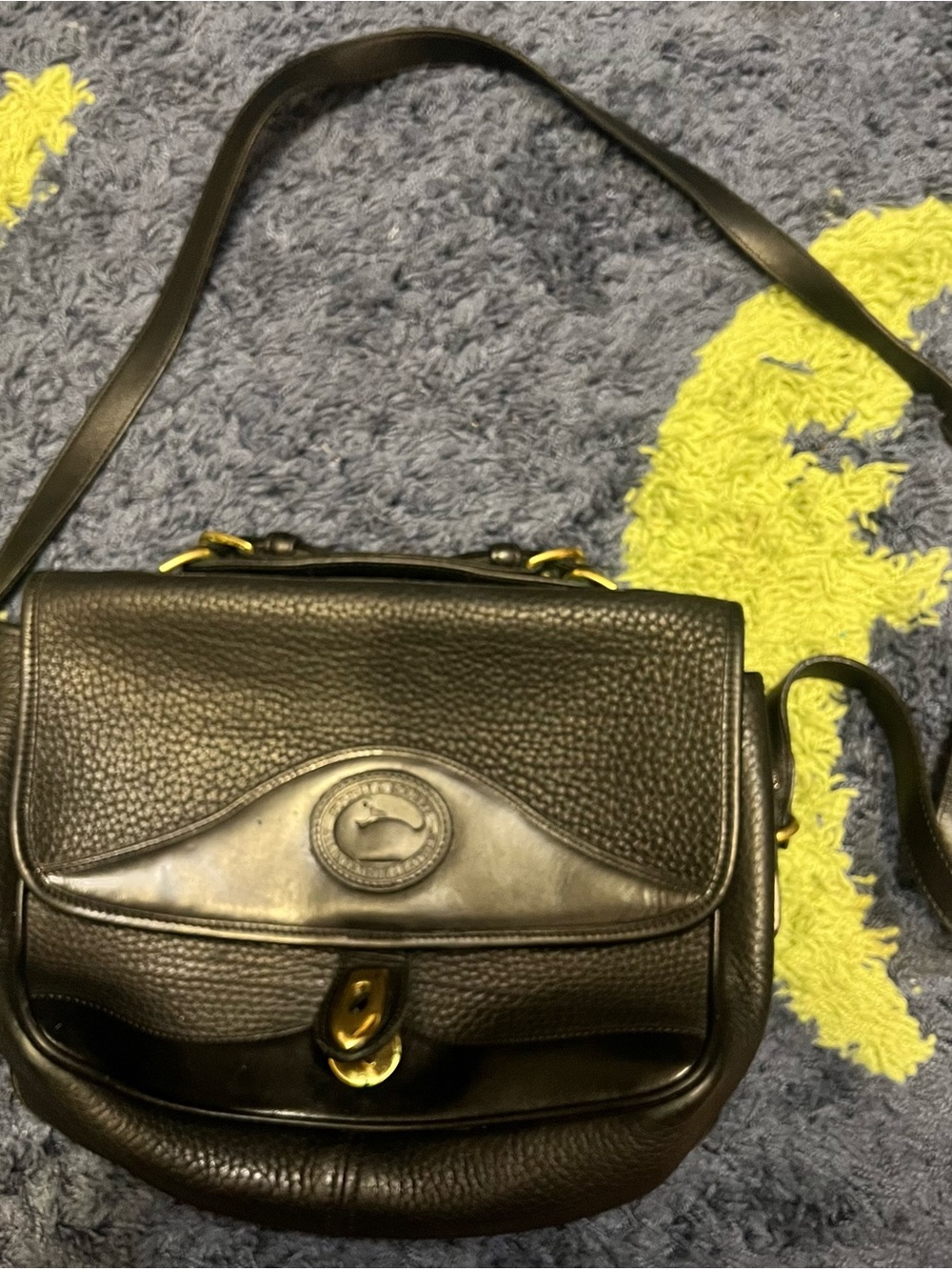 Vtg Dooney & Bourke All Weather Leather Black Equestrian Cavalry Saddle Bag